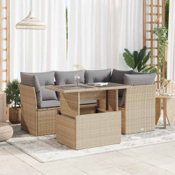 5 Pcs conjunto de sofás p/ jardim com almofadões vime PE bege
