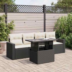 5 Pcs conjunto sofás de jardim com almofadões vime PE preto
