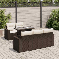 6 Pcs conjunto de sofás jardim c/ almofadões vime PE castanho