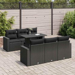 7 Pcs conjunto de sofás p/ jardim c/ almofadões vime PE preto