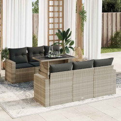 7 Pcs conj. sofás jardim com almofadões vime PE cinzento-claro