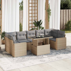 8 Pcs conjunto de sofás p/ jardim com almofadões vime PE bege