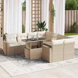 9 Pcs conjunto de sofás p/ jardim com almofadões vime PE bege