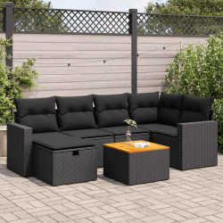 7 Pcs conjunto de sofás p/ jardim c/ almofadões vime PE preto
