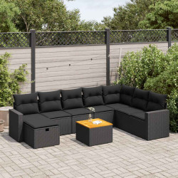 9 Pcs conjunto de sofás p/ jardim c/ almofadões vime PE preto