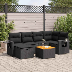 7 Pcs conjunto de sofás p/ jardim c/ almofadões vime PE preto