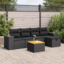 6 Pcs conjunto sofás de jardim c/ almofadões vime PE preto