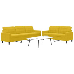 2 Pcs conjunto de sofás com almofadões veludo amarelo