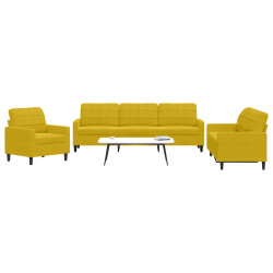3 Pcs conjunto de sofás com almofadões veludo amarelo