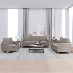 3 Pcs conjunto de sofás com almofadões tecido cinza-acastanhado
