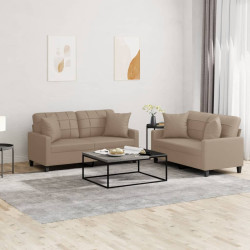 2 Pcs conjunto sofás c/ almofadas couro artificial cappuccino