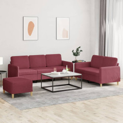 3 Pcs conjunto de sofás com almofadões tecido vermelho tinto