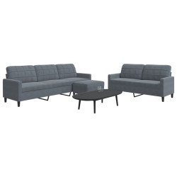 3 Pcs conjunto de sofás com almofadões veludo cinzento-escuro