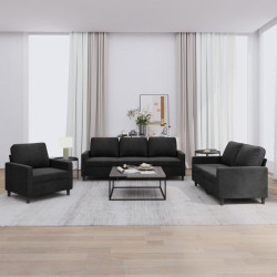 3 Pcs conjunto de sofás com almofadões veludo preto