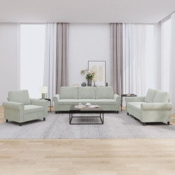 3 Pcs conjunto de sofás com almofadões veludo cinzento-claro