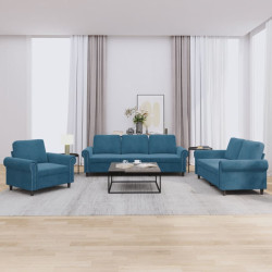 3 Pcs conjunto de sofás com almofadões veludo azul