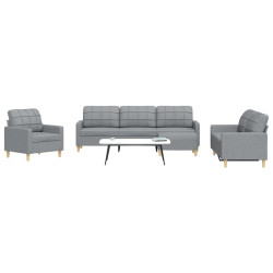 4 Pcs conjunto de sofás com apoio de pés tecido cinzento-claro