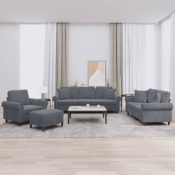 4 Pcs conjunto de sofás com almofadas veludo cinzento-escuro