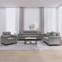 3 Pcs conjunto sofás c/ almofadas microfibra cinza-escuro