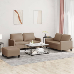 3 Pcs conjunto sofás c/ almofadões couro artificial cappuccino