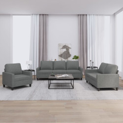 3 Pcs conjunto de sofás com almofadões tecido cinzento-escuro