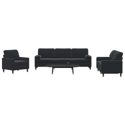 3 Pcs conjunto de sofás com almofadões e rolos veludo preto