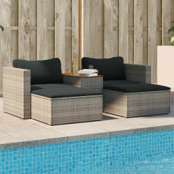 5 Pcs conjunto sofás de jardim c/ almofadões acácia e vime PE