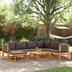 Conjunto de sofás de jardim de 8 peças com almofadas de madeira de acácia e corda
