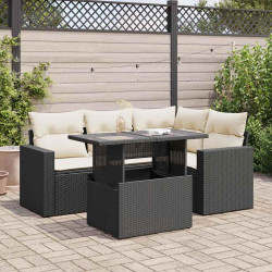 5 Pcs conjunto sofás de jardim com almofadões vime PE preto