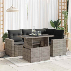 5 Pcs conjunto sofás de jardim c/ almofadões vime PE cinzento