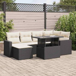 7 Pcs conjunto de sofás p/ jardim c/ almofadões vime PE preto