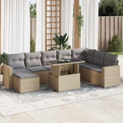 9 Pcs conjunto de sofás p/ jardim com almofadões vime PE bege