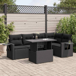 6 Pcs conjunto sofás de jardim c/ almofadões vime PE preto