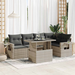 6 Pcs conj. sofás jardim com almofadões vime PE cinzento-claro