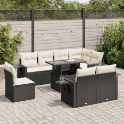9 Pcs conjunto de sofás p/ jardim c/ almofadões vime PE preto
