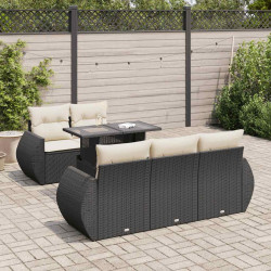 6 Pcs conjunto sofás de jardim c/ almofadões vime PE preto