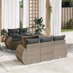 6 Pcs conjunto sofás de jardim com almofadões vime cinzento
