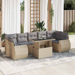 8 Pcs conjunto de sofás p/ jardim com almofadões vime PE bege