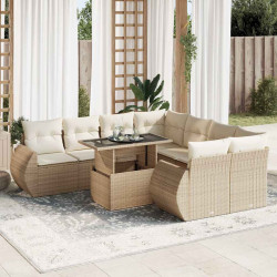 9 Pcs conjunto de sofás p/ jardim com almofadões vime PE bege