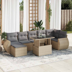 8 Pcs conjunto de sofás p/ jardim com almofadões vime PE bege