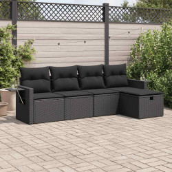 5 Pcs conjunto sofás de jardim com almofadões vime PE preto