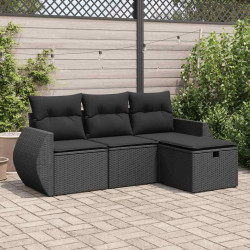 4 Pcs conjunto de sofás para jardim c/ almofadões vime PE preto