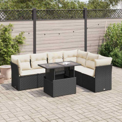 7 Pcs conjunto de sofás p/ jardim c/ almofadões vime PE preto