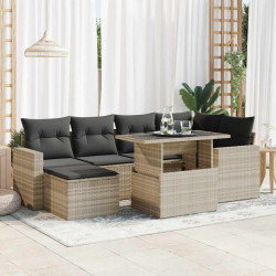 7 Pcs conj. sofás jardim com almofadões vime PE cinzento-claro