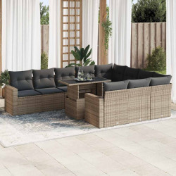 11 Pcs conjunto sofás de jardim c/ almofadões vime PE cinzento