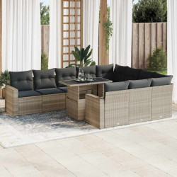 11 Pcs conjunto sofás de jardim c/ almofadões vime PE cinzento