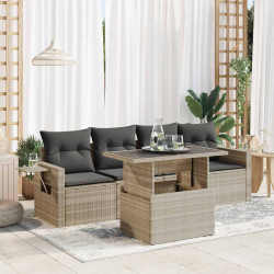 5 Pcs conj. sofás jardim c/ almofadões vime PE cinzento-claro