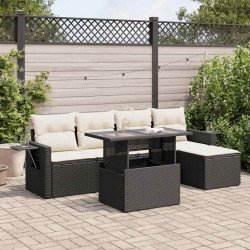 6 Pcs conjunto sofás de jardim c/ almofadões vime PE preto