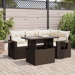 5 Pcs conjunto sofás p/ jardim c/ almofadões vime PE castanho