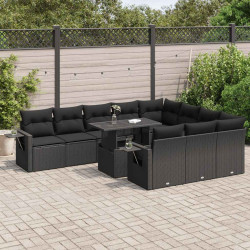 11 Pcs conjunto sofás de jardim c/ almofadões vime PE preto